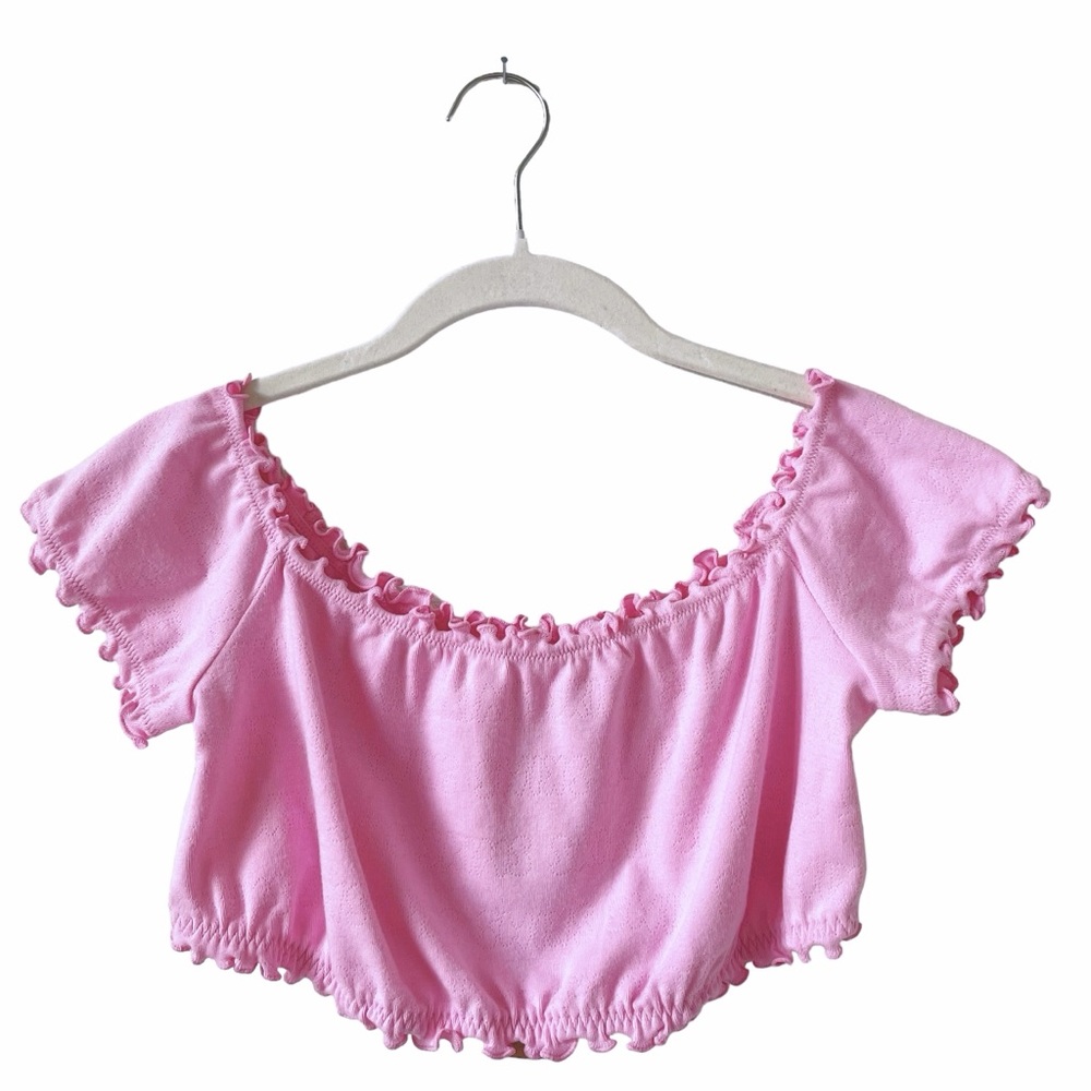 Skims Pointelle Logo Crop Top Bubblegum Size XL Off The Shoulder Colorful Celeb